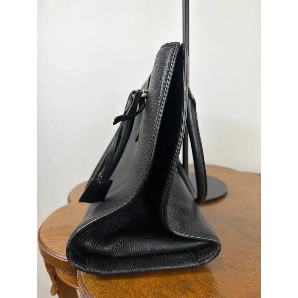 Michael Kors Black Pebble Leather Double Handle Large Outer Pocket Zip Tote Bag